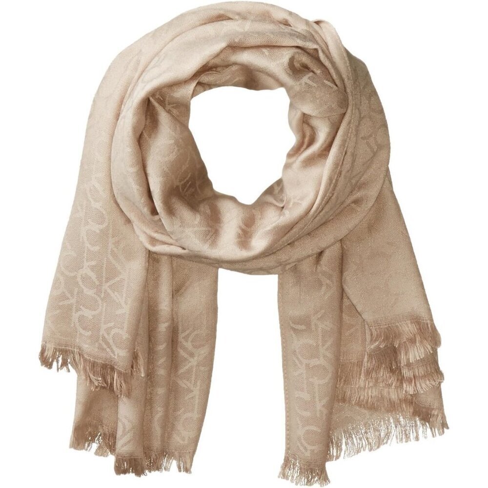 Women's Heathered Almond Lightweight Pashmina Scarf Tonal Logo Pattern shawl